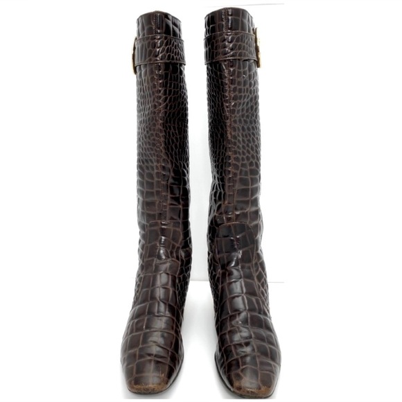 TORY Burch Croco Embossed Leather Knees-high Riding Boot in Brown - Picture 2 of 11